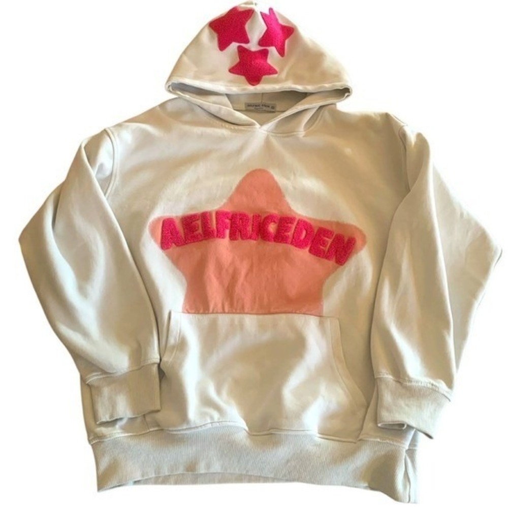 Aelfric Eden Starcore Pink Towel Embroidery Oversized Hoodie Cream XS Y2K